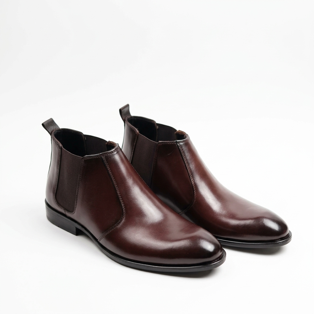 Red Wine Leather Chelsea Boot with Polished Finish