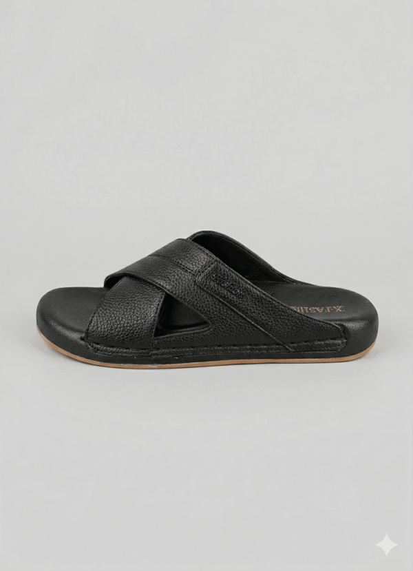 Midnight Black Elite Comfort Textured Cross Strap Slipper