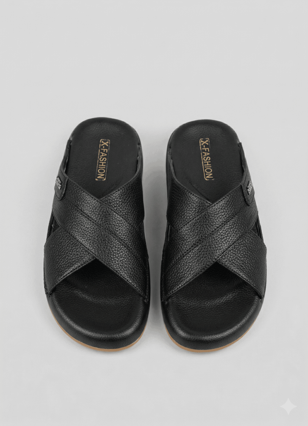 Midnight Black Elite Comfort Textured Cross Strap Slipper