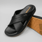 Midnight Black Elite Comfort Textured Cross Strap Slipper